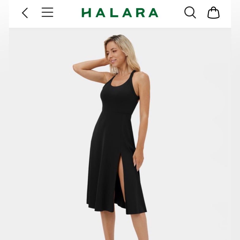 HALARA Black Backless Midi Dress with Side Slit